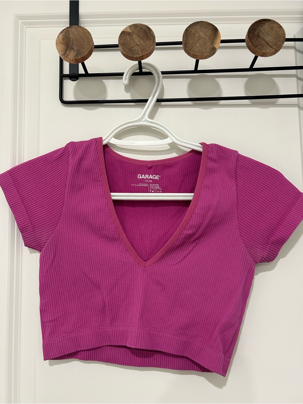 Garage Bright Fuchsia Ribbed V-Neck Crop Top